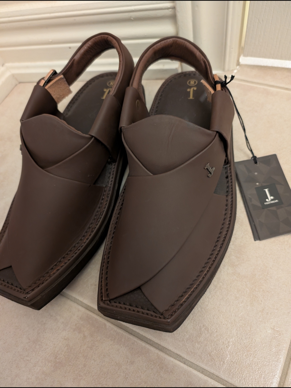 New Men’s Brown Leather Peshawari Sandals